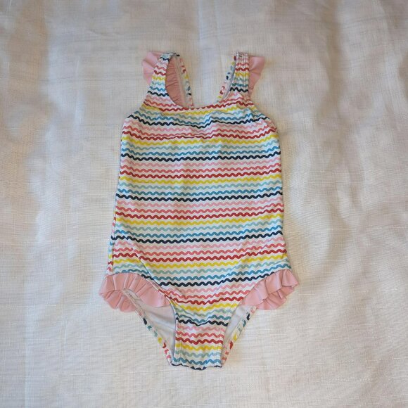 Andy & Evan Girl's Striped Bathing Suit Pink Bow Ruffles‎ - Picture 1 of 7